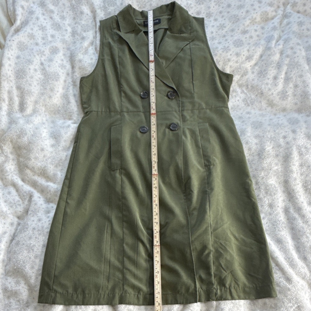 Love Tree Green Solid Shirt Dress L Collared Button Front Pockets Knee Twill - Picture 10 of 11